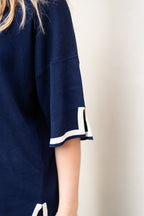 NAVY AND CREAM BORDER KNIT SET