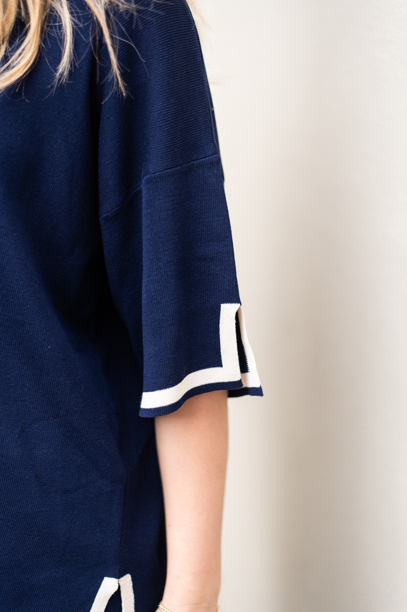 NAVY AND CREAM BORDER KNIT SET