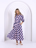 NAVY AND LIGHT PINK STRIPE DRESS