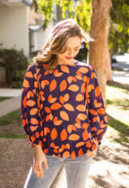 NAVY AND ORANGE LEAVES LONG SLEEVE
