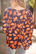 NAVY AND ORANGE LEAVES LONG SLEEVE