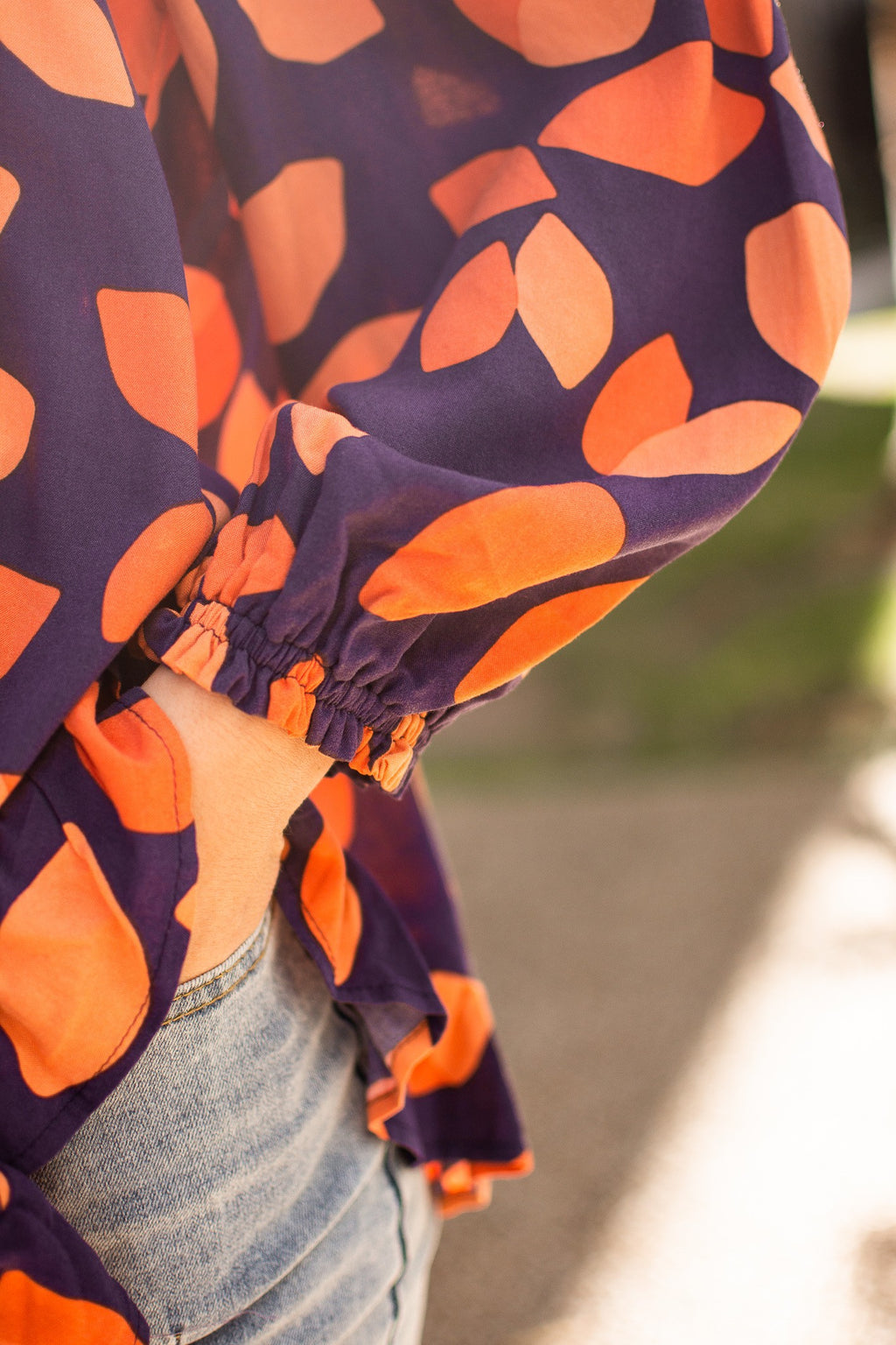 NAVY AND ORANGE LEAVES LONG SLEEVE