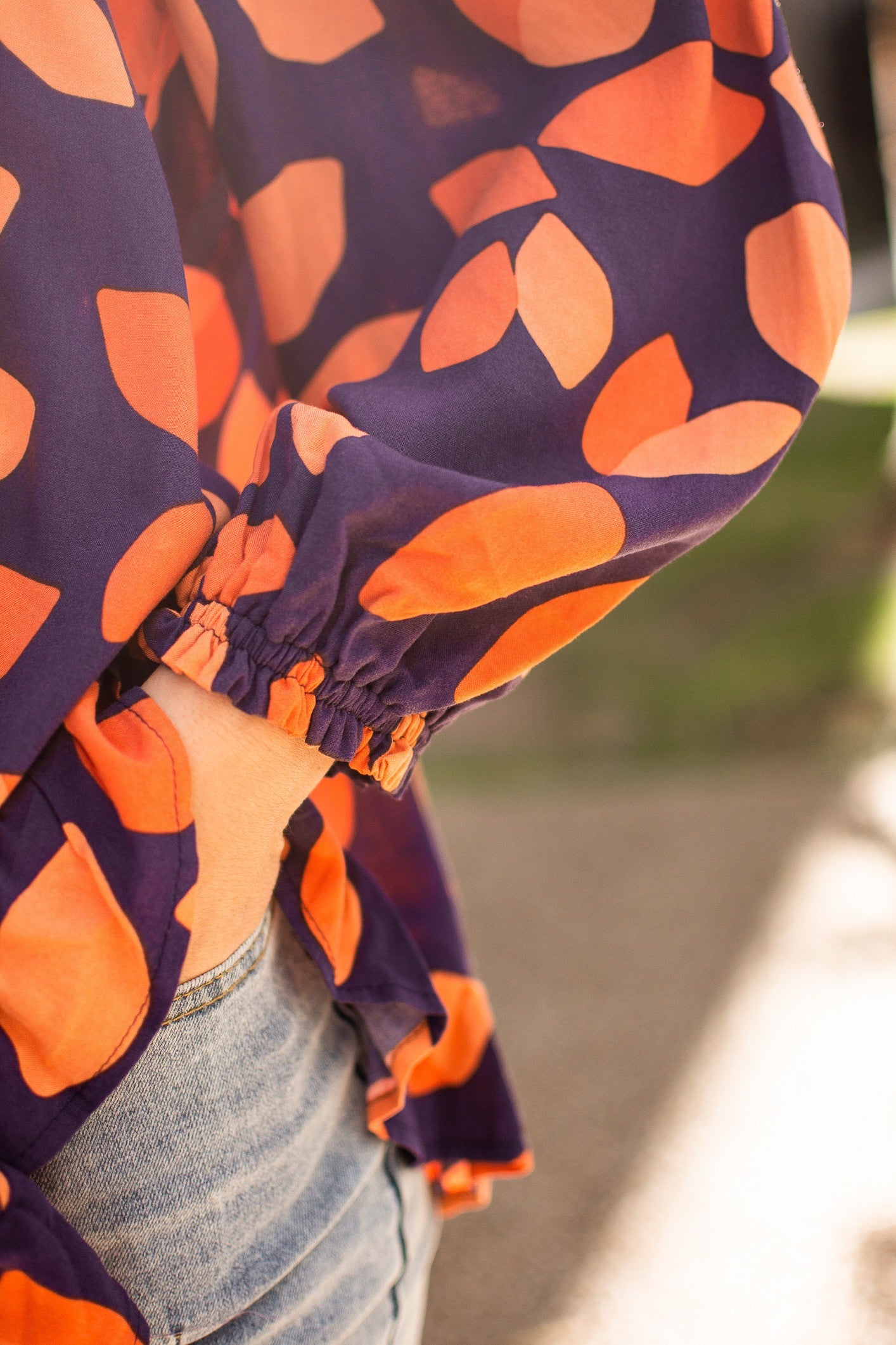 NAVY AND ORANGE LEAVES LONG SLEEVE