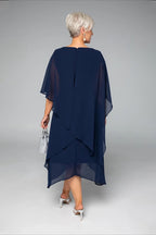 NAVY CHIFFON LAYED FORMAL EVENT DRESS