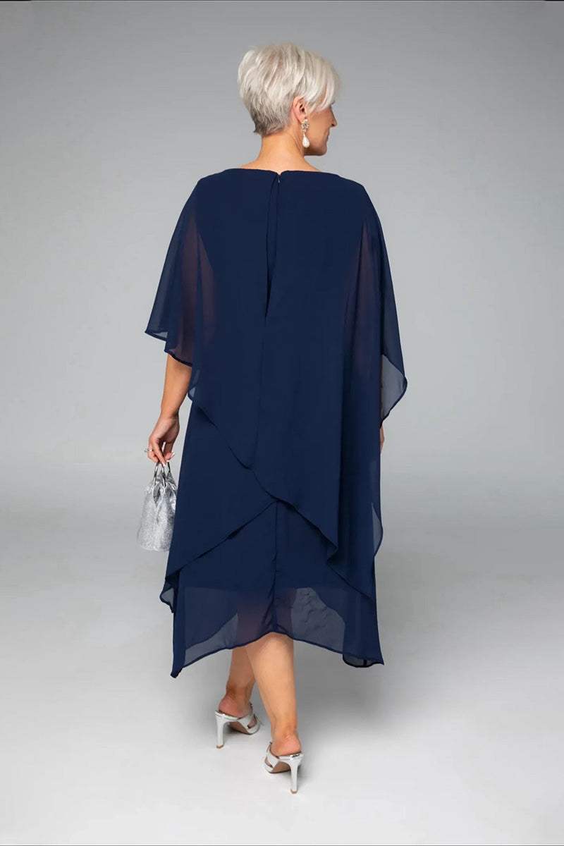 NAVY CHIFFON LAYED FORMAL EVENT DRESS