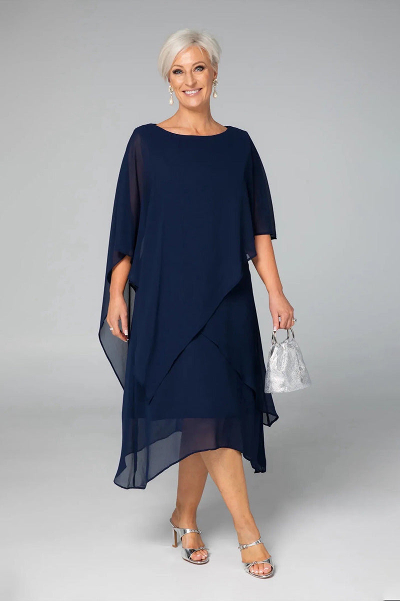 NAVY CHIFFON LAYED FORMAL EVENT DRESS