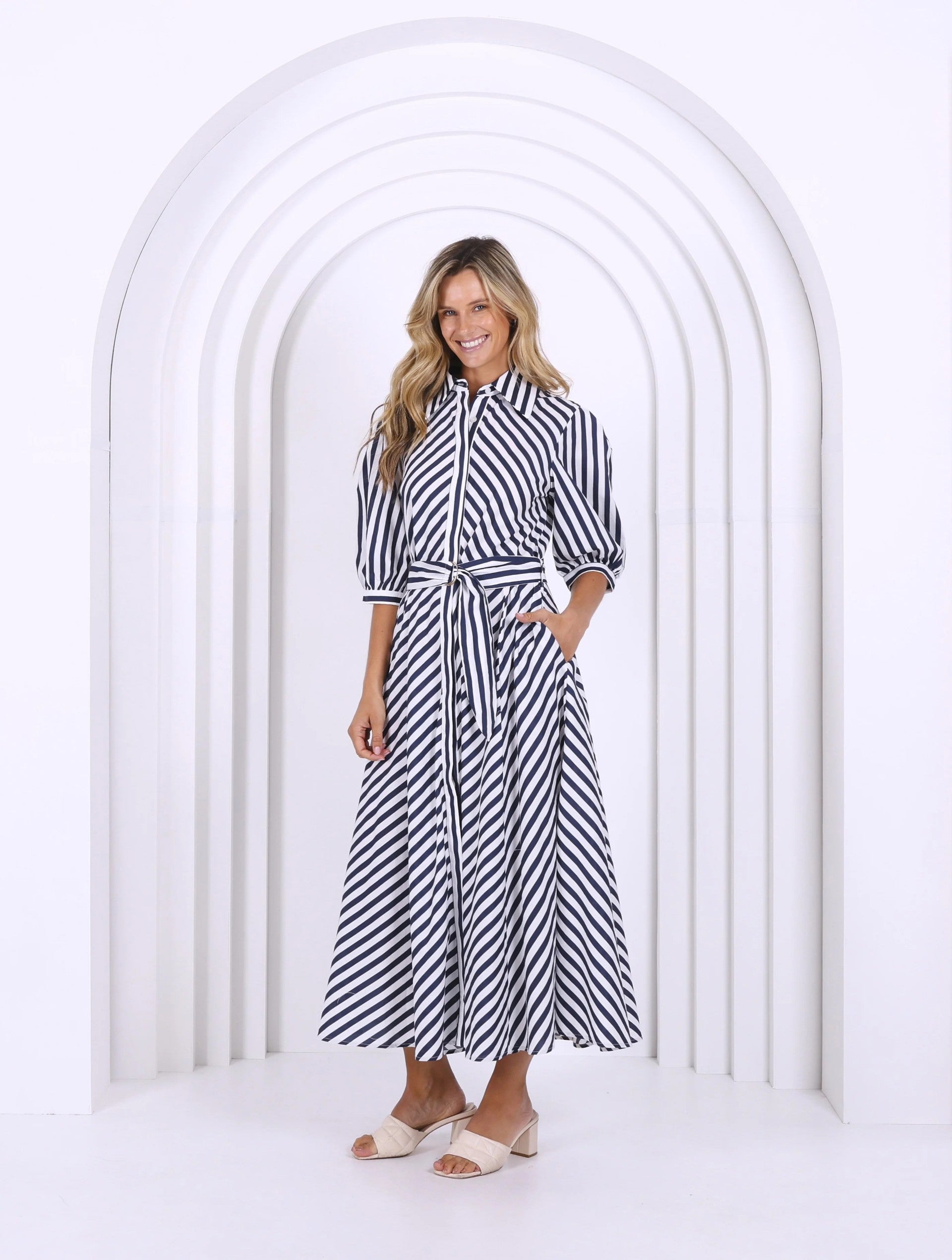 NAVY AND WHITE STRIPE DRESS