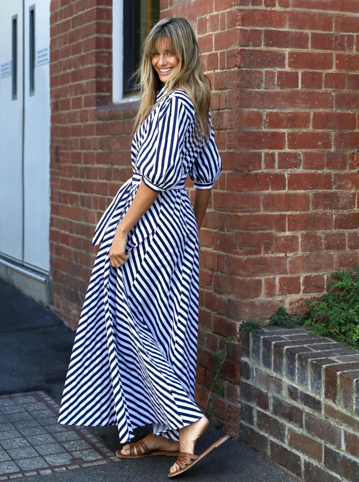 NAVY AND WHITE STRIPE DRESS