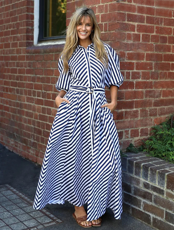 NAVY AND WHITE STRIPE DRESS
