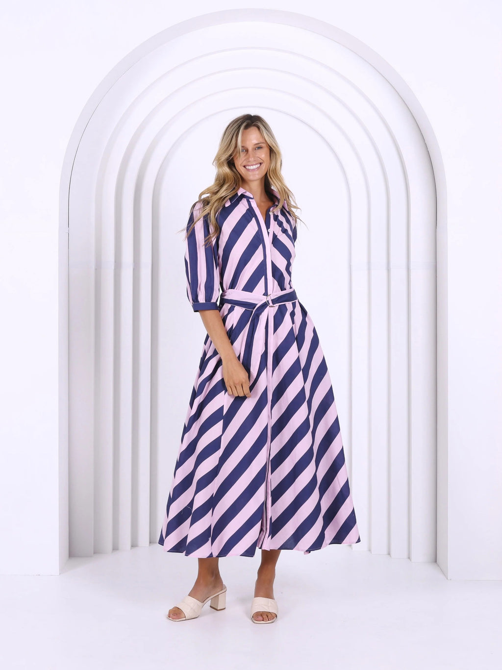 NAVY AND LIGHT PINK STRIPE DRESS