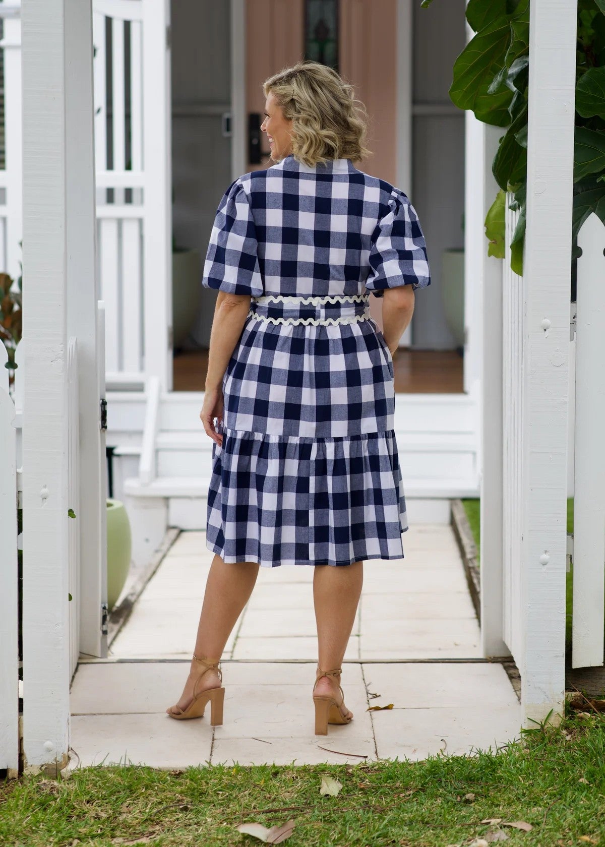 NAVY GINGHAM SHORT DRESS