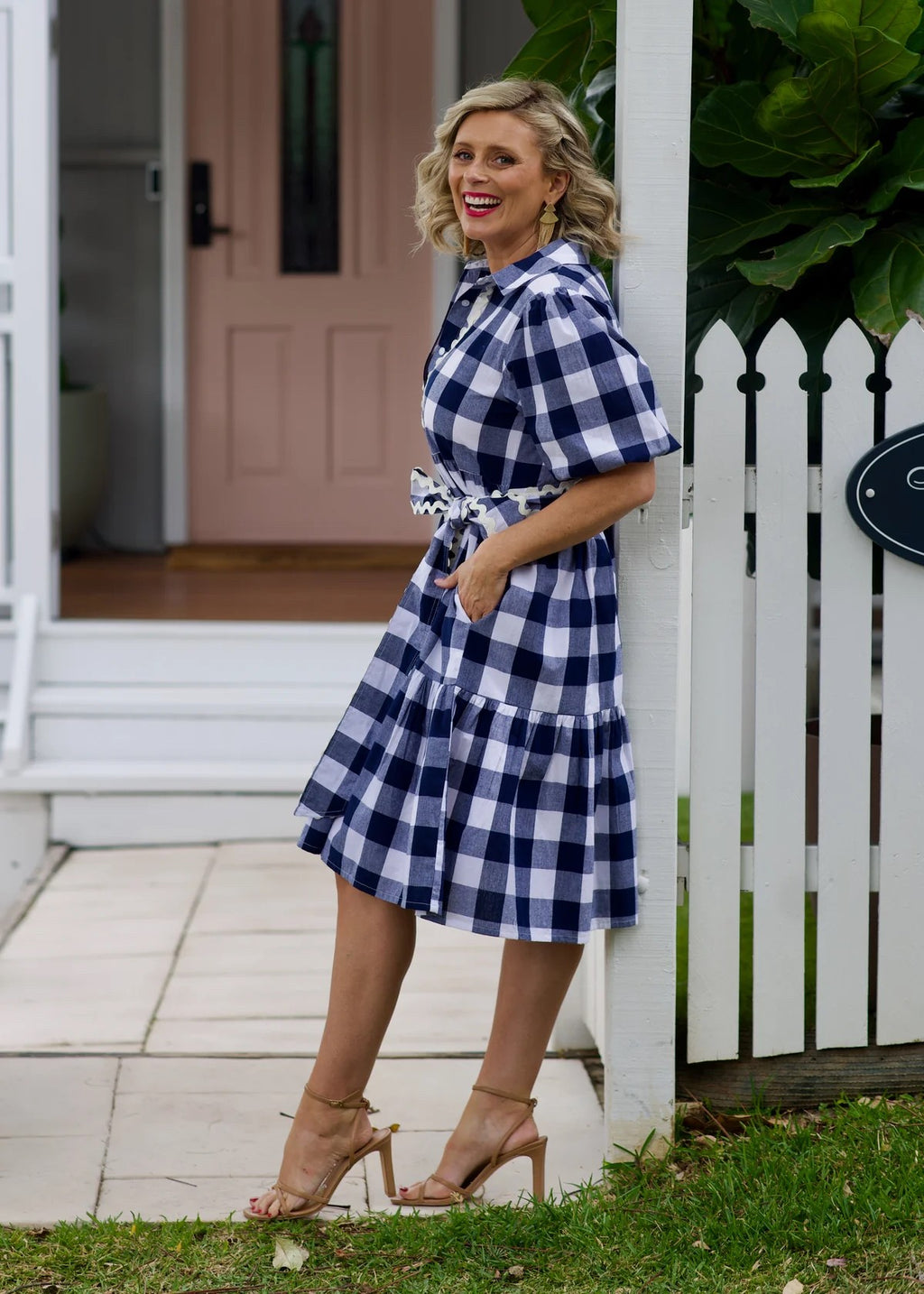 NAVY GINGHAM SHORT DRESS