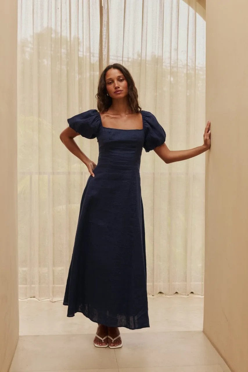 NAVY LINEN MAXI