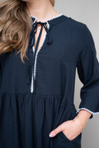 NAVY DRESS WITH WHITE STITCHING