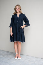 NAVY DRESS WITH WHITE STITCHING