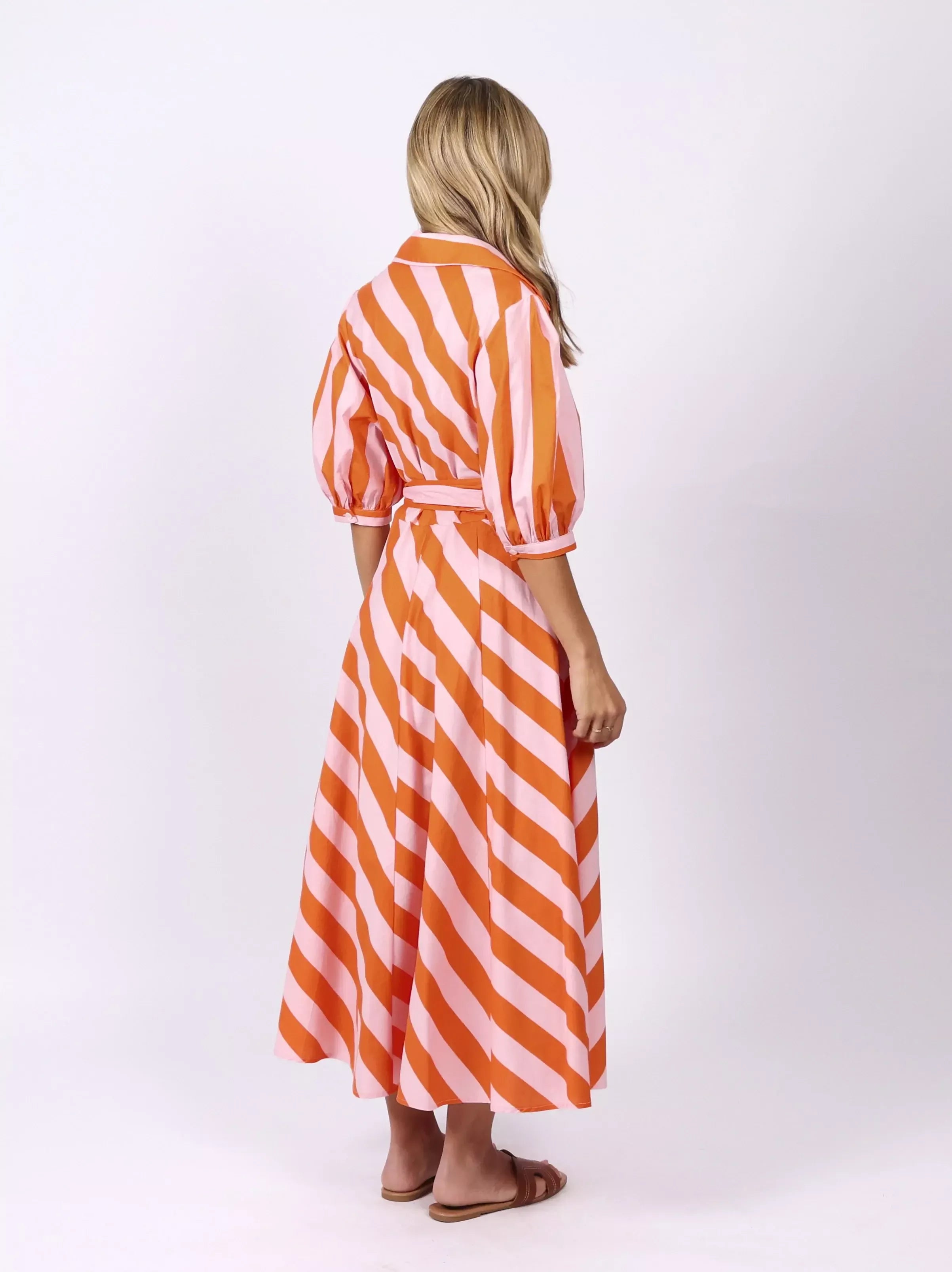 ORANGE AND LIGHT PINK STRIPE DRESS