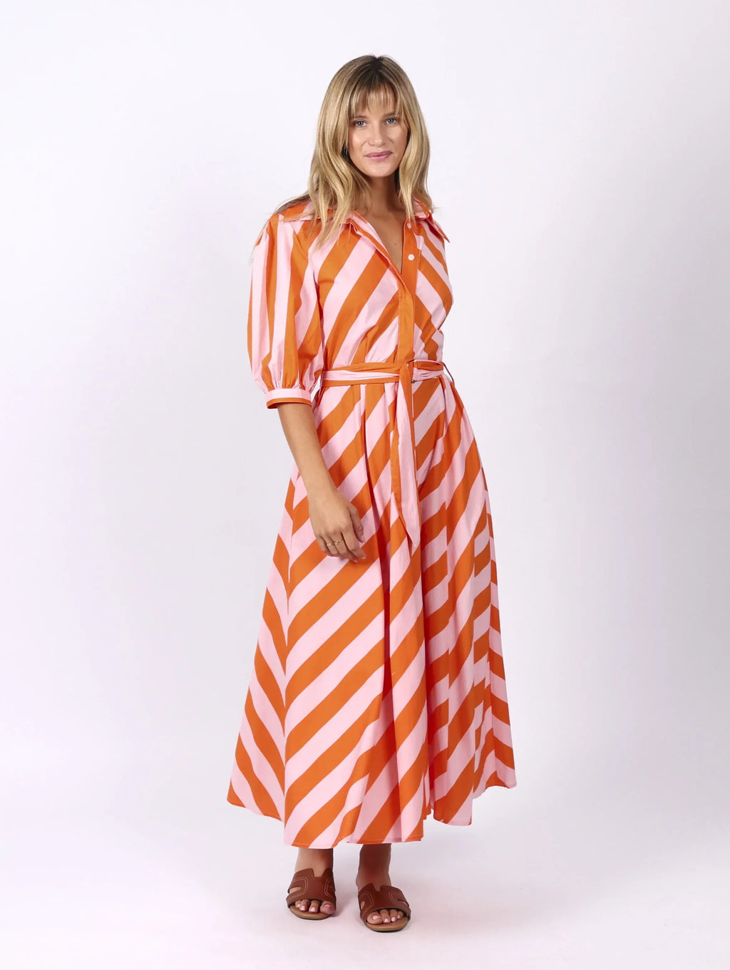 ORANGE AND LIGHT PINK STRIPE DRESS