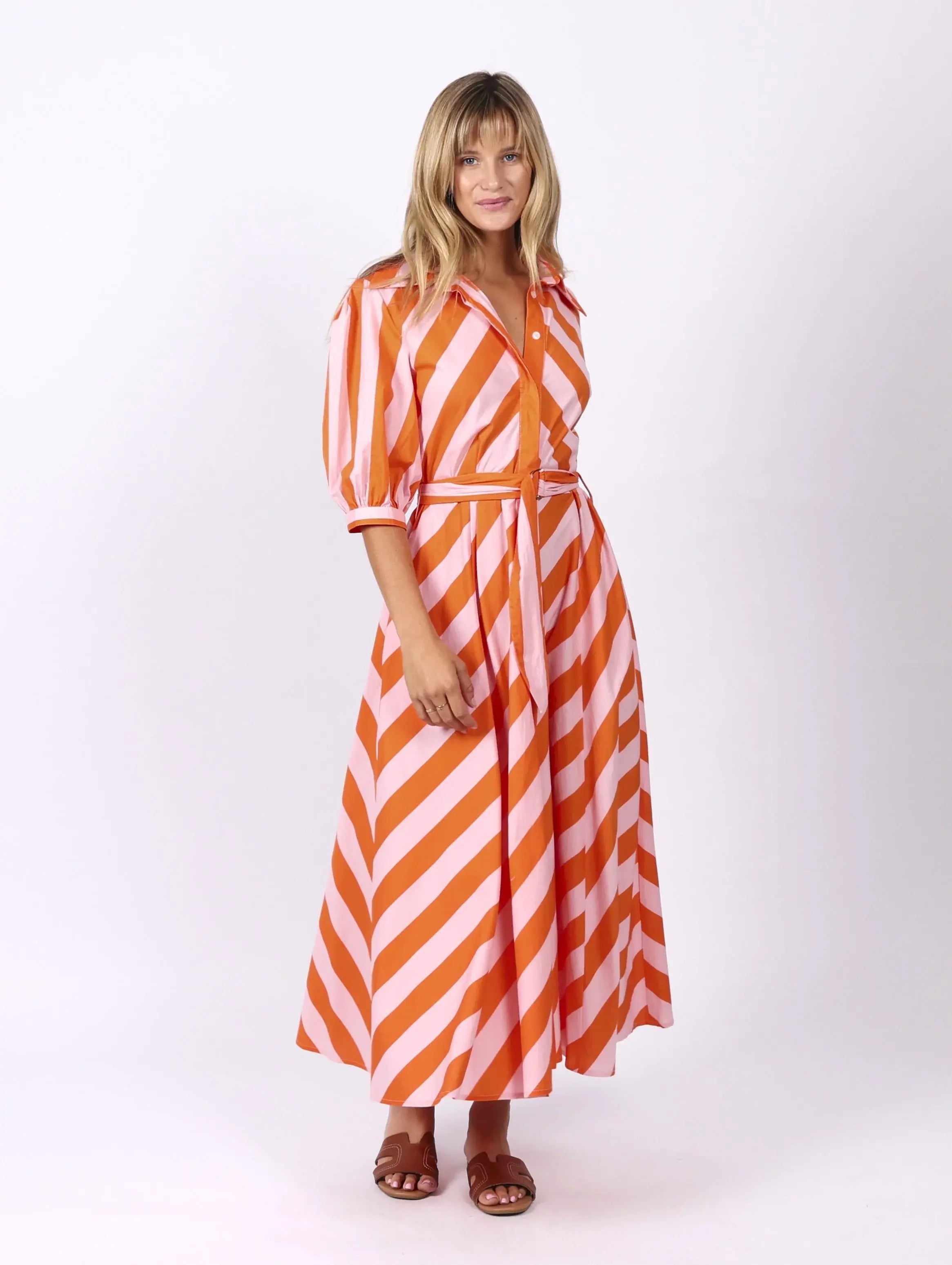 ORANGE AND LIGHT PINK STRIPE DRESS