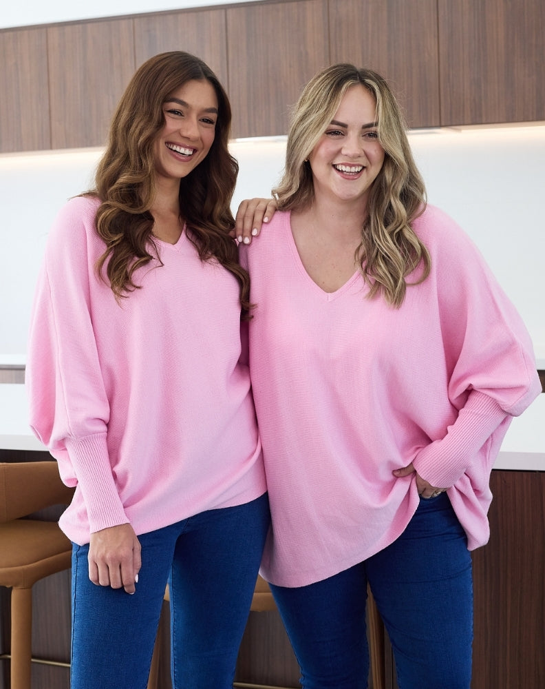 PINK LONG V NECK JUMPER