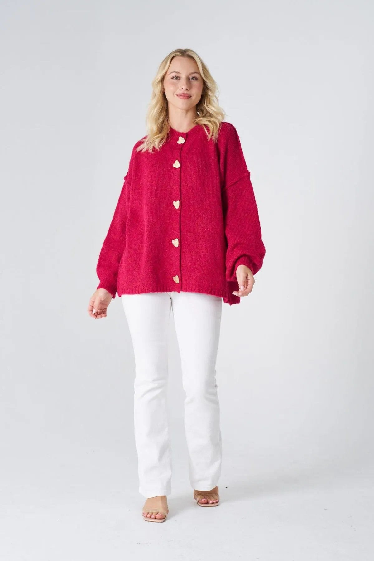 WOOL BLEND LIGHT WEIGHT CARDIGAN GOLD SOLID HEART BUTTONS