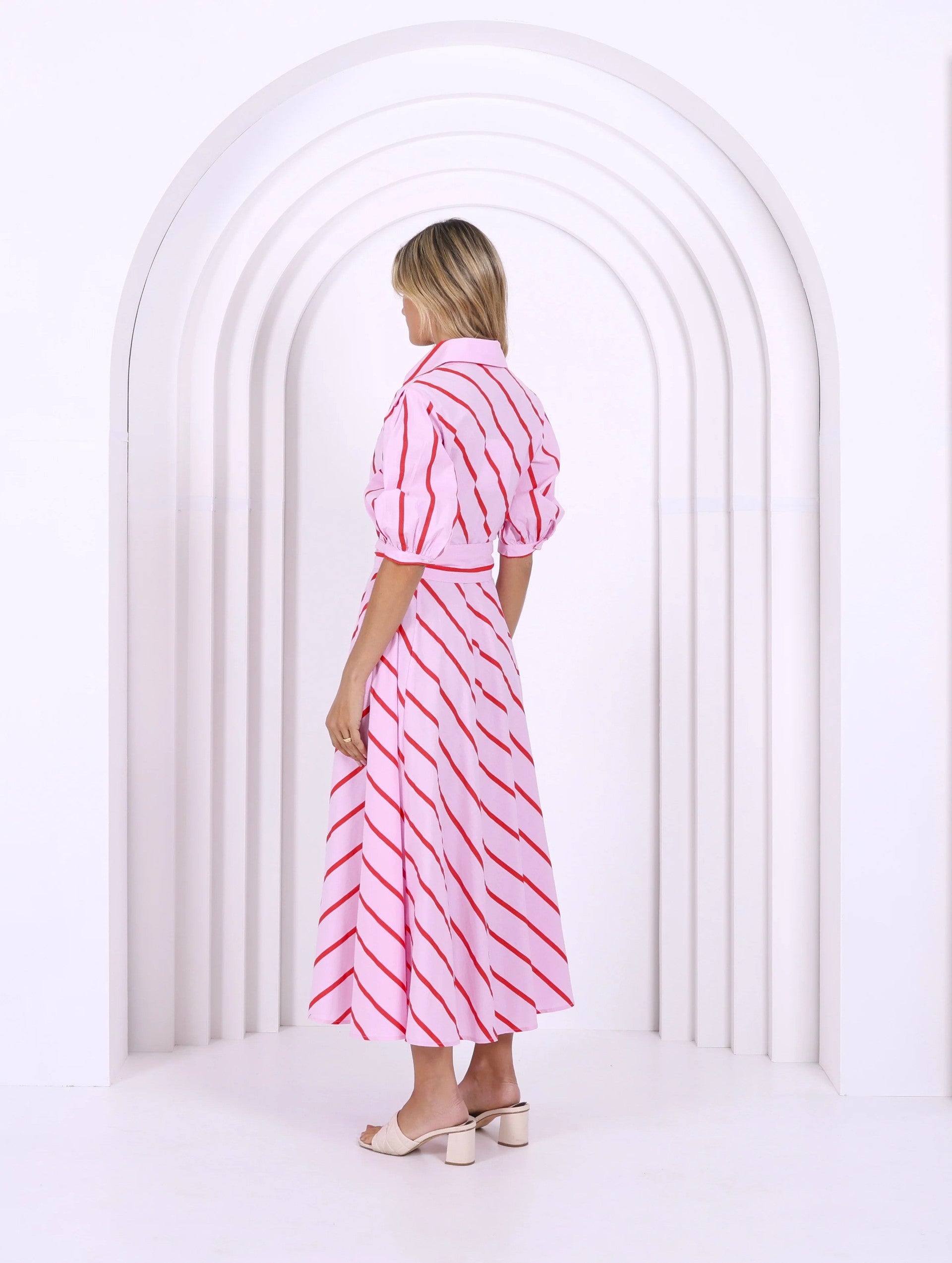LIGHT PINK AND RED STRIPE DRESS