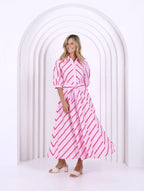 LIGHT PINK AND RED STRIPE DRESS