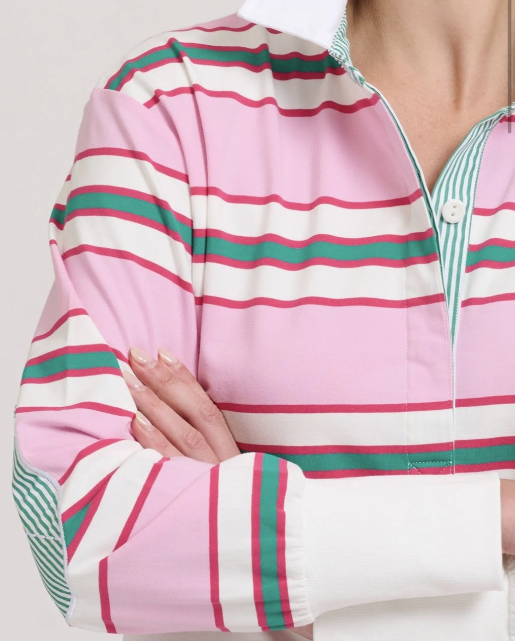 RUGBY TOP PINK MULTI STRIPE