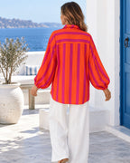 LIGHT WEIGHT ORANGE AND HOT PINK BLOUSE