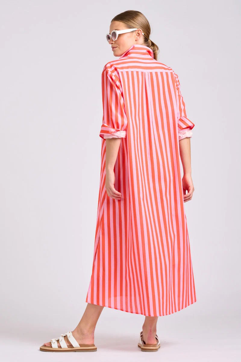 SHIRTY THE LUNA DRESS PINK PAPAYA STRIPE