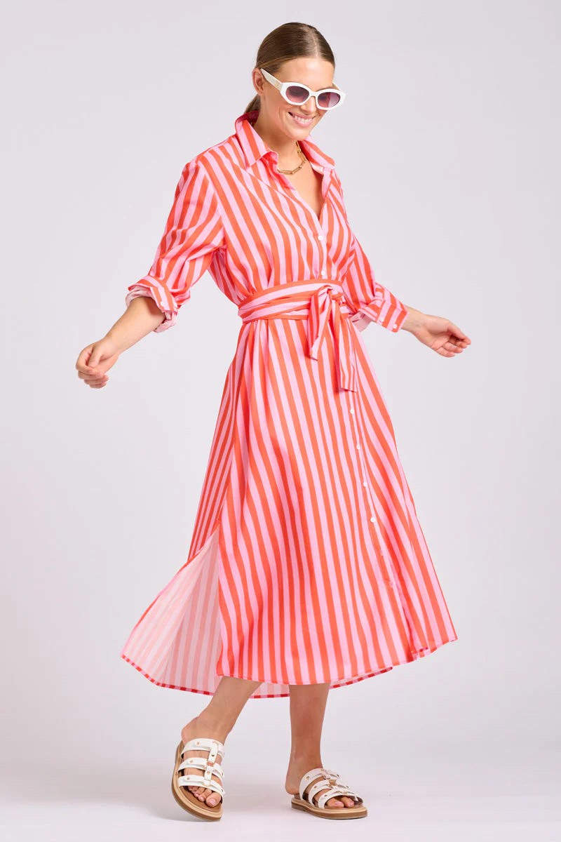 SHIRTY THE LUNA DRESS PINK PAPAYA STRIPE