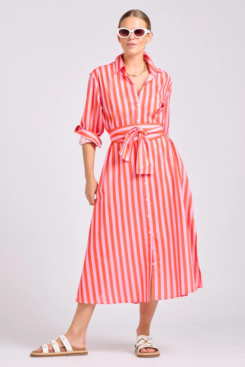 SHIRTY THE LUNA DRESS PINK PAPAYA STRIPE