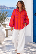 LIGHT WEIGHT ORANGE AND HOT PINK BLOUSE