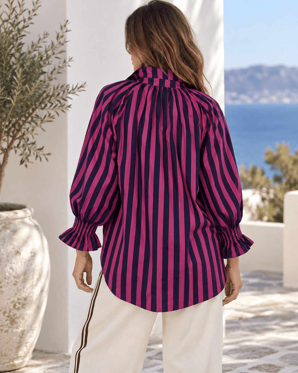 STRIPE NAVY AND HOT PINK BLOUSES