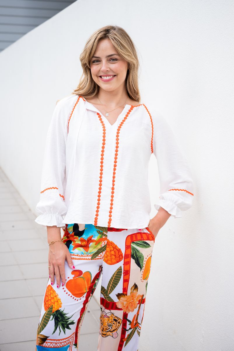SUMMER BREZZE TOP ORANGE EMBROIDERY
