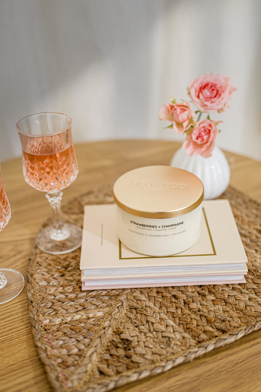 MINI- MEERABOO STRAWBERRIES AND CHAMPAGNE GOLD LID SOY CANDLE