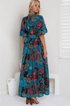 TEAL TROPICANA  LINEN BLEND MAXI