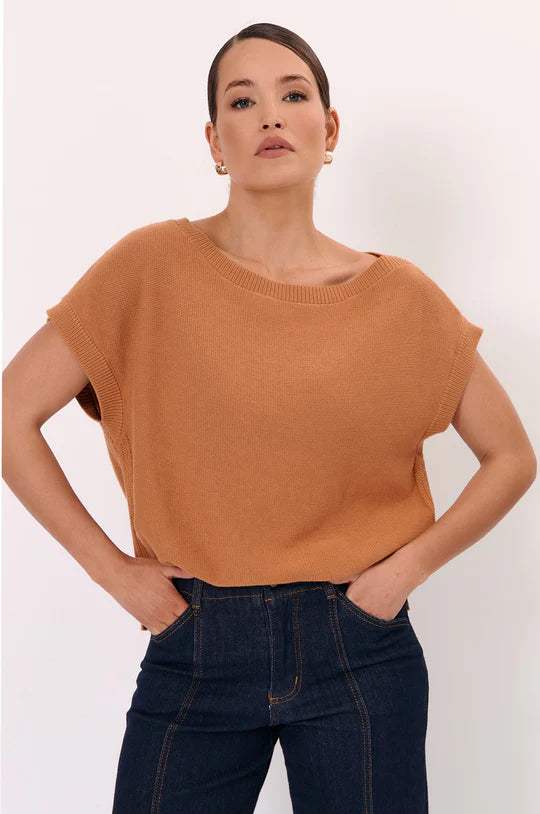 TERRIE COTTON KNIT TOP ORANGE-TAN