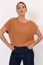 TERRIE COTTON KNIT TOP ORANGE-TAN