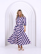 NAVY AND LIGHT PINK STRIPE DRESS