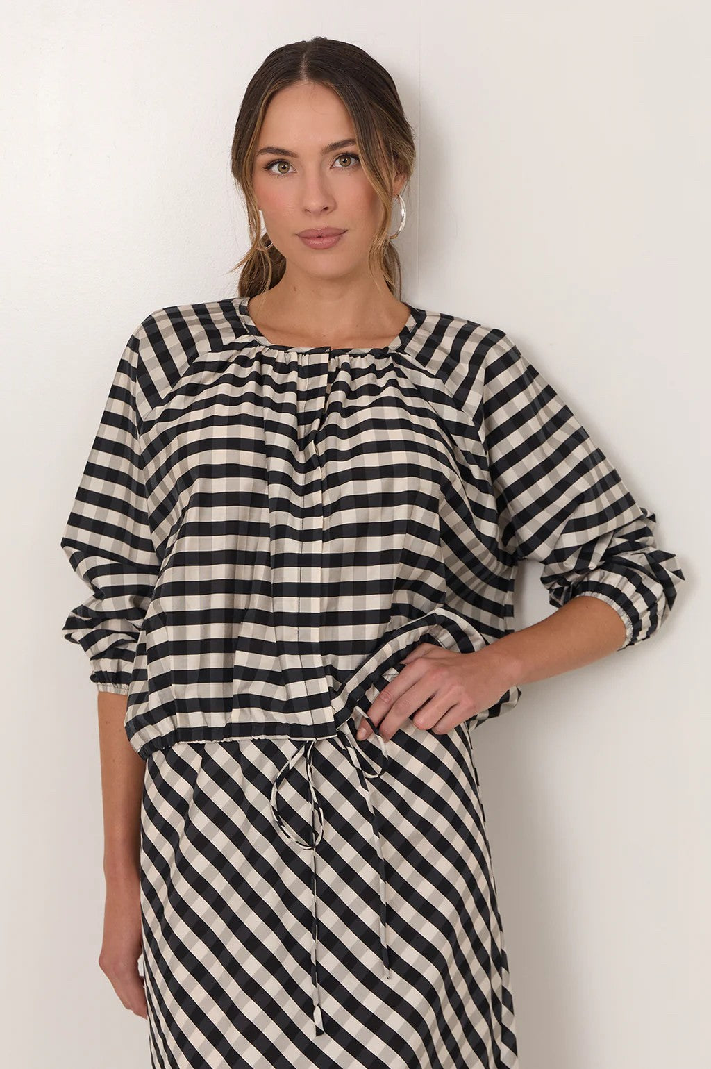 YASMINE RAGIAN SLEVEVE GINGHAM TOP