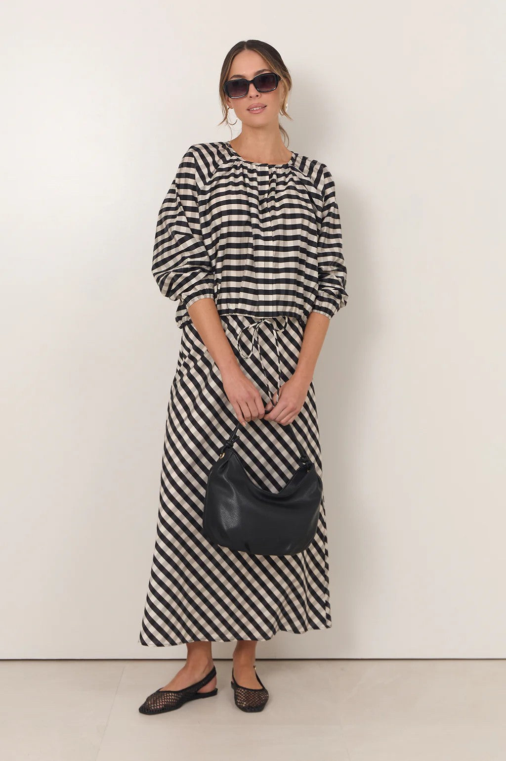 YASMINE RAGIAN SLEVEVE GINGHAM TOP