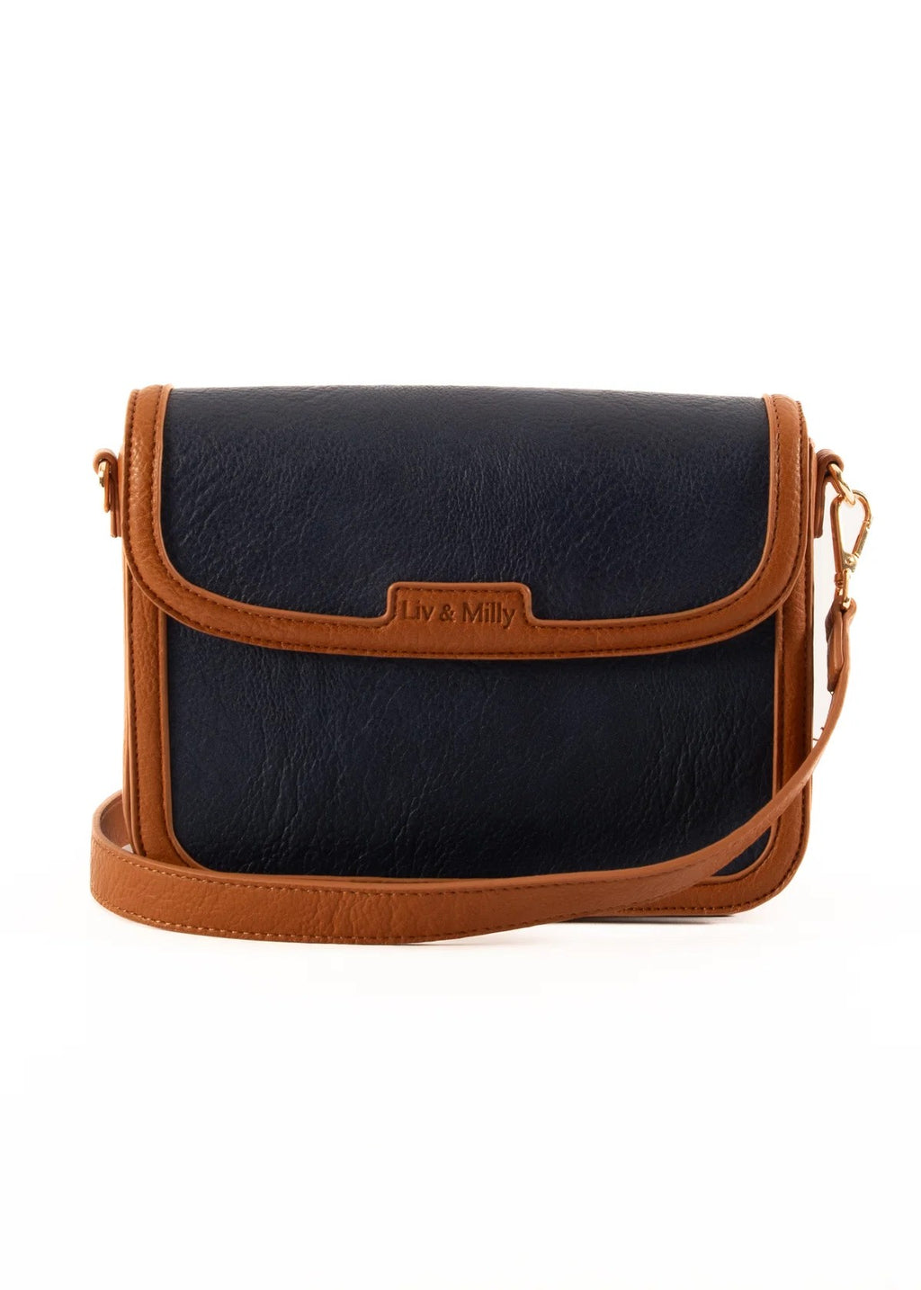 NAVY AND TAN HANDBAG