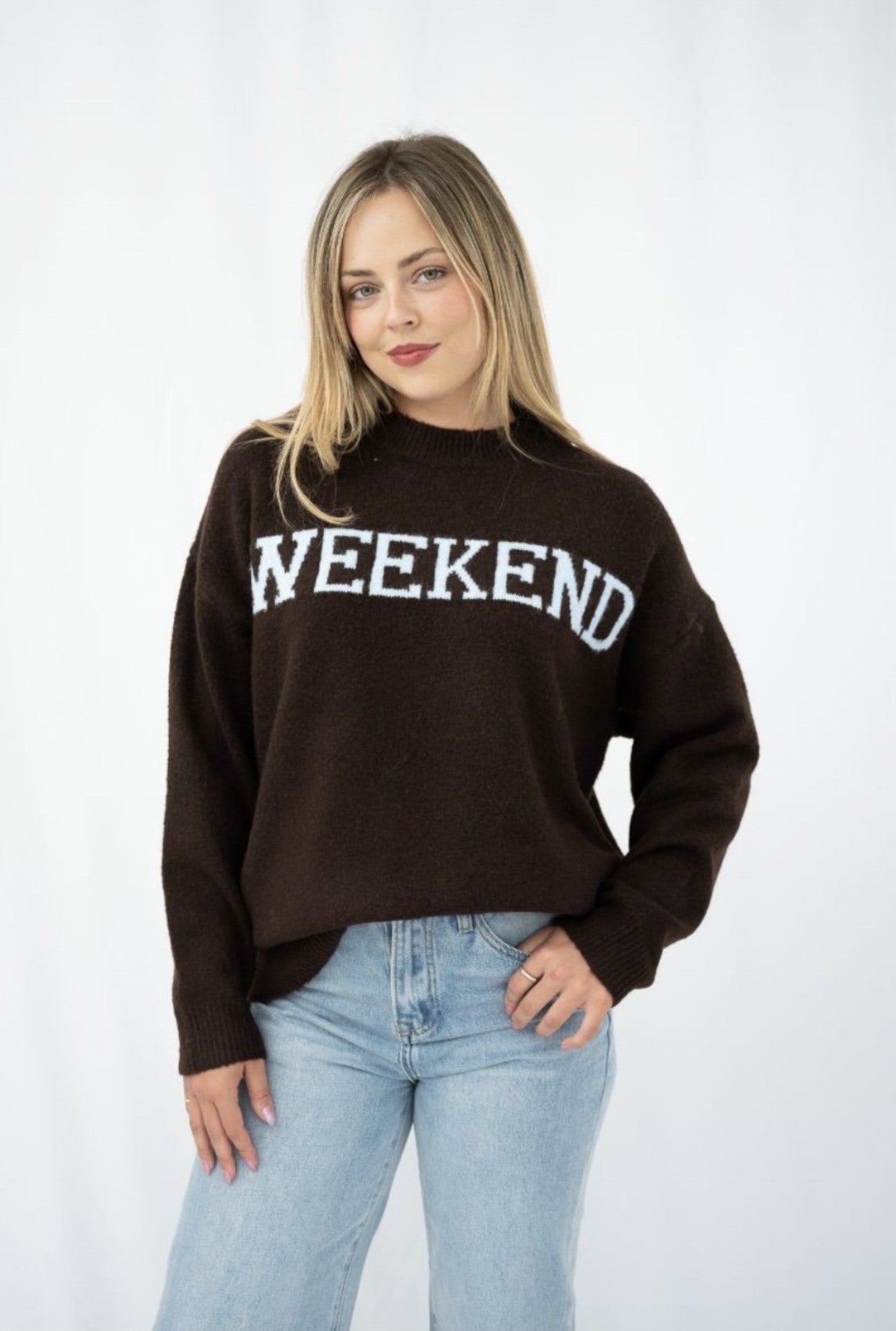 WOOL BLEND JUMPER - CHOCOLATE AND MINT BLUE WEEKEND SIZE S/M available