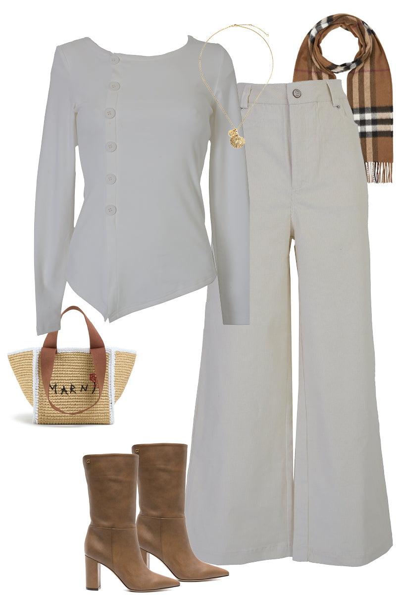 WHITE DETAILED BUTTONS WITH ASYMMETRICAL STYLE