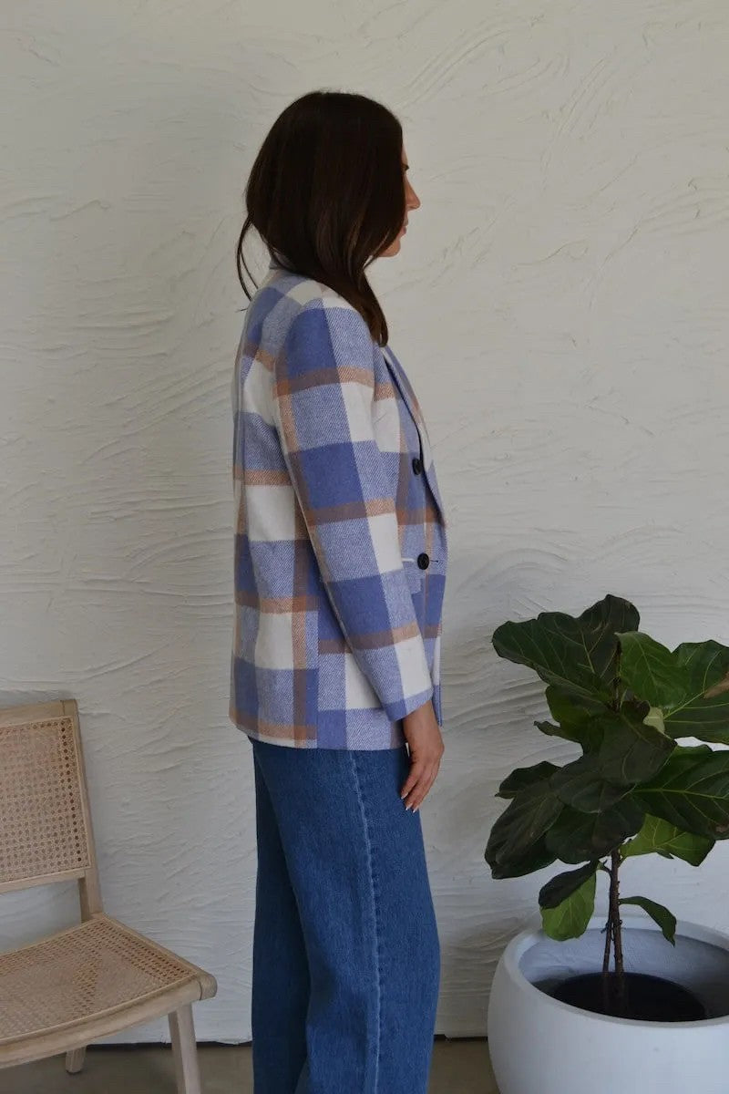 WOOL BLEND LIGHT BLUE LARGE TARTAN