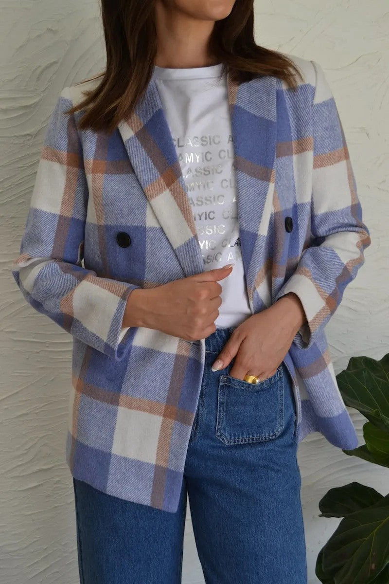 WOOL BLEND LIGHT BLUE LARGE TARTAN