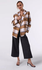WOOL BLEND LIGHT BROWN LARGE TARTAN JACKET