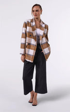 WOOL BLEND LIGHT BROWN LARGE TARTAN JACKET