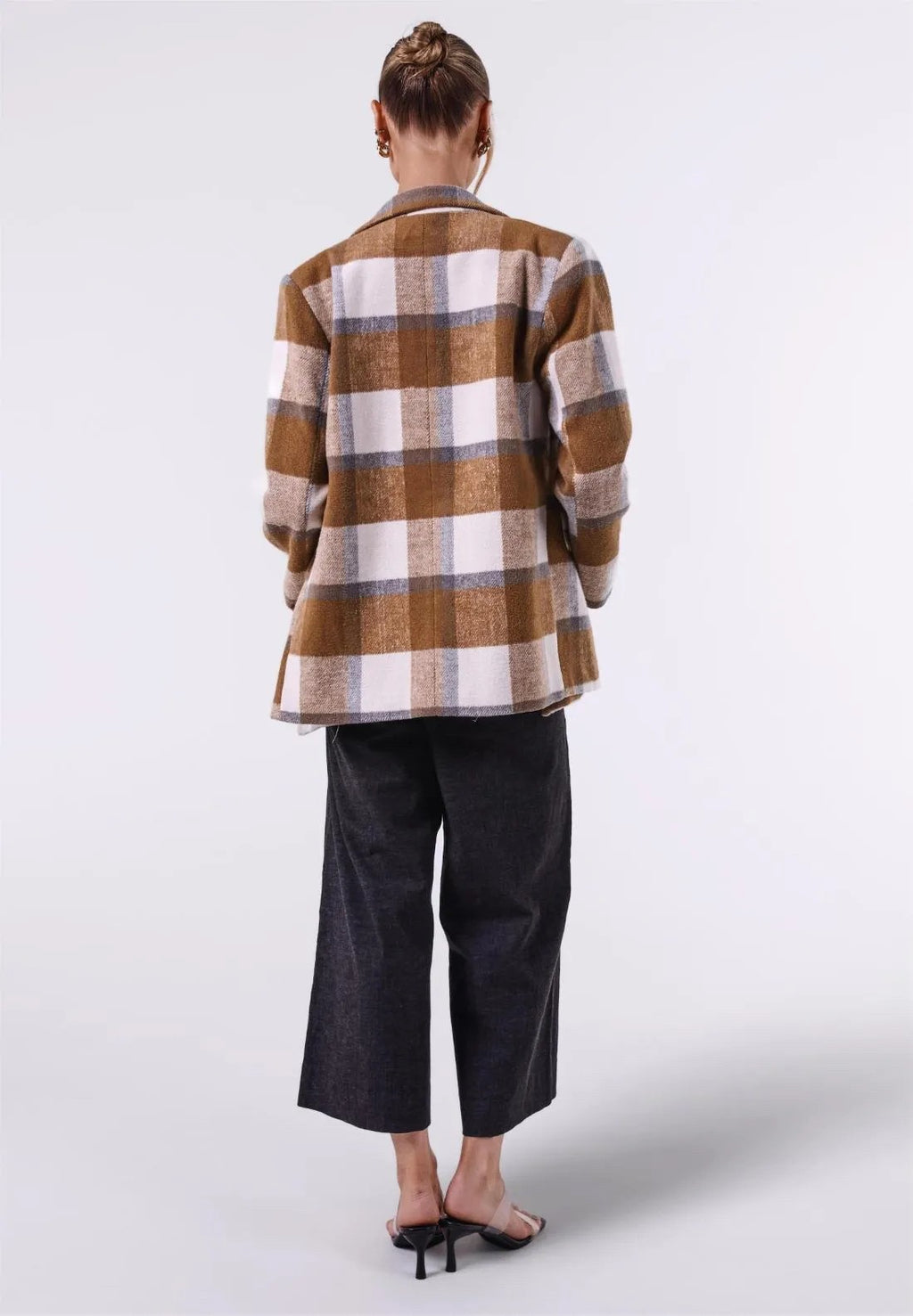 WOOL BLEND LIGHT BROWN LARGE TARTAN JACKET