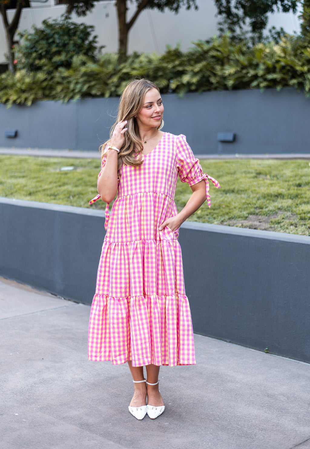 GINGHAM PINK AND LEMON MAXI DRESS